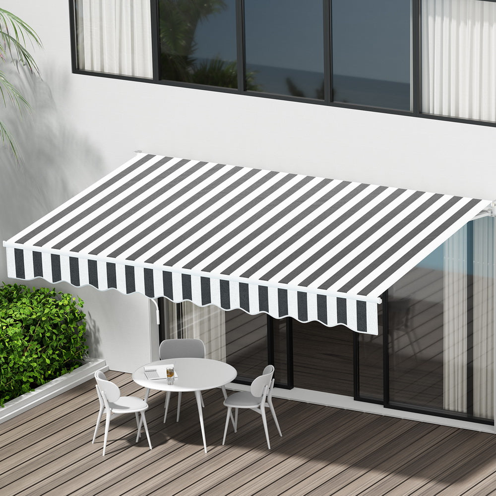 Instahut Retractable Folding Arm Awning Manual Sunshade 3Mx2.5M Grey White