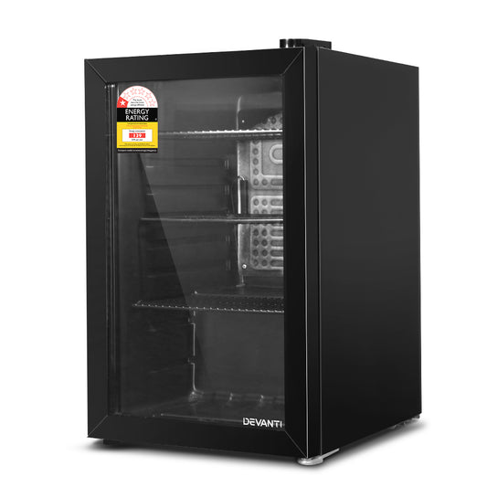 Devanti Bar Fridge Glass Door Mini Fridges Countertop Refrigerator Black 70L