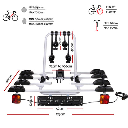 Giantz 4 Bicycle Bike Carrier Rack Car Towbar Hitch Ball Mount Tail light Silver