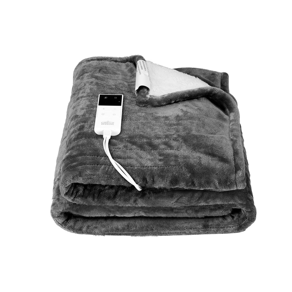 Giselle Electric Throw Rug Heated Blanket Washable Snuggle Flannel Winter Grey