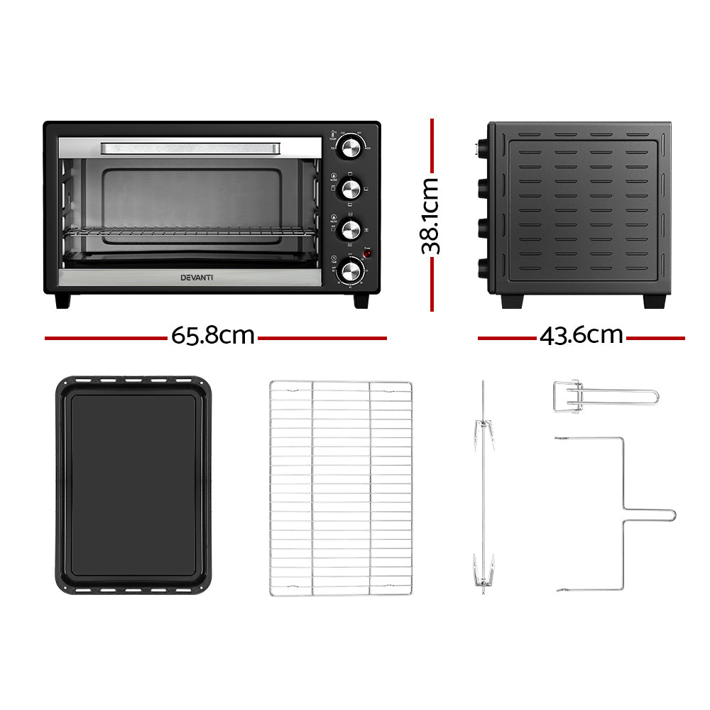 Devanti Electric Convection Oven Bake Benchtop Rotisserie Grill 60L