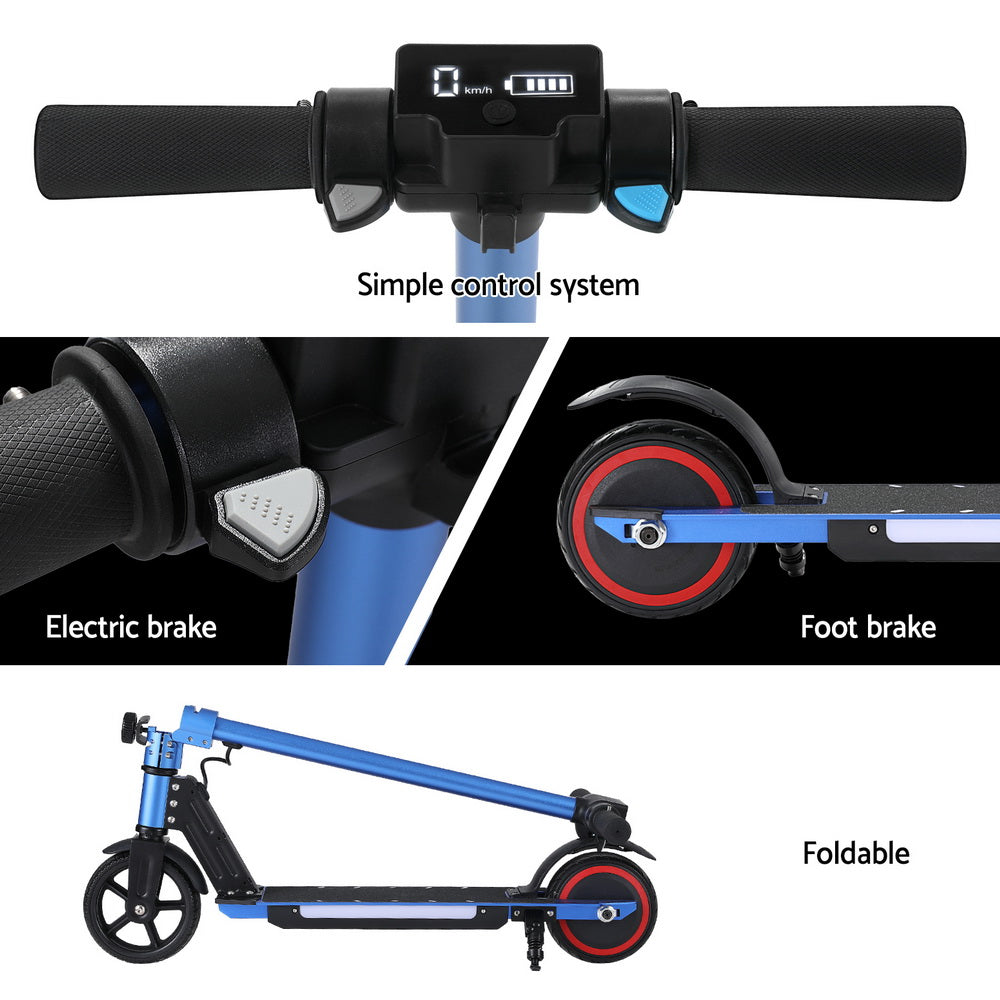 Electric Scooter 130W 16KM/H LED Light Folding Portable For Kids Teens Blue