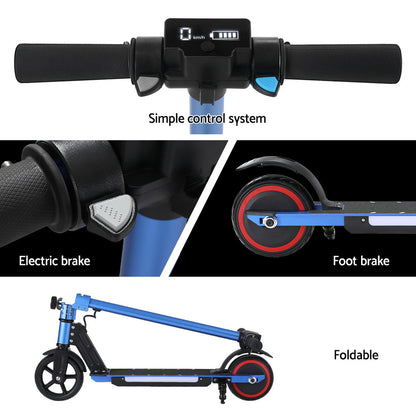 Electric Scooter 130W 16KM/H LED Light Folding Portable For Kids Teens Blue