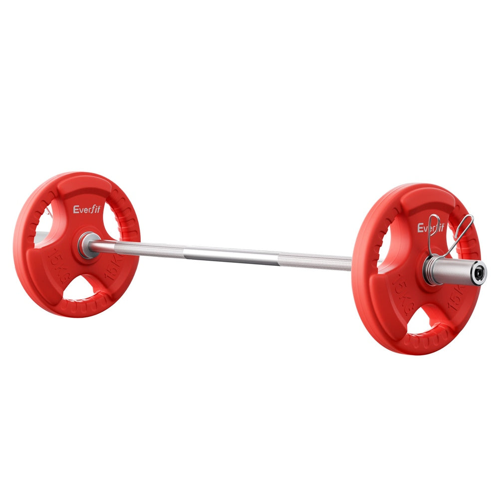 Everfit Barbells Set 36kg 120cm Dumbbell Barbell Plate Weight Lifting Home Gym Red Lifting