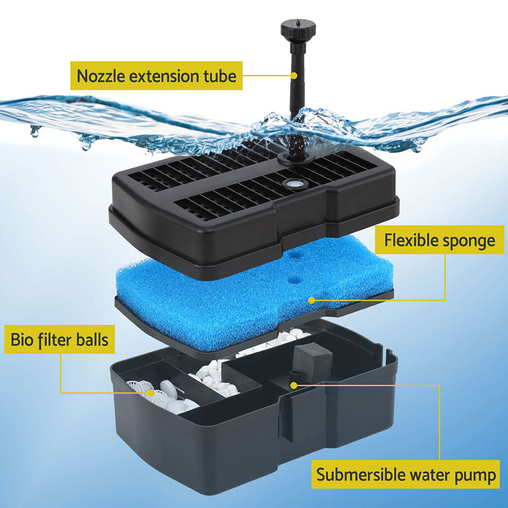 Gardeon Solar Submersible Water Pond Fountain Pump with Filter Box 4.6FT 470L/H