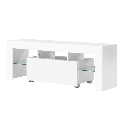 Artiss 130cm RGB LED TV Stand Cabinet Entertainment Unit Gloss Furniture Drawer Tempered Glass Shelf White