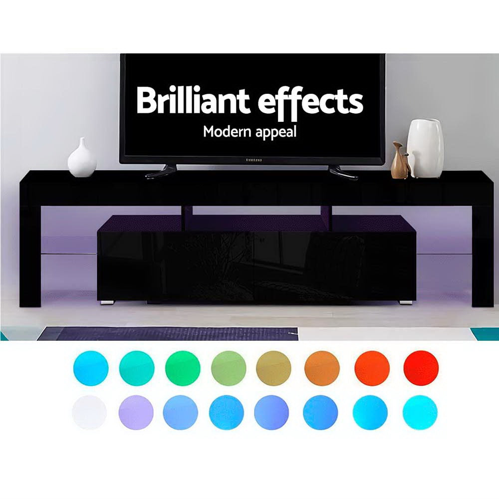 Artiss 189cm RGB LED TV Stand Cabinet Entertainment Unit Gloss Furniture Drawers Tempered Glass Shelf Black