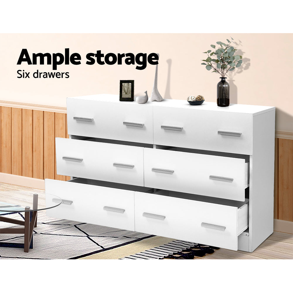 Artiss 6 Chest of Drawers Cabinet Dresser Tallboy Lowboy Storage Bedroom White