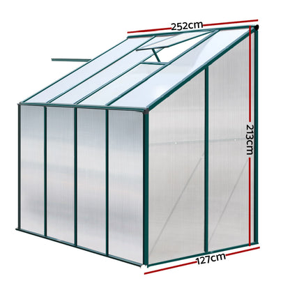 Greenfingers Greenhouse 2.52x1.27x2.13M Lean-to Aluminium Polycarbonate Green House Garden Shed