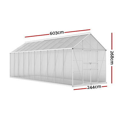 Greenfingers Greenhouse 6.03x2.44x2.68M Double Doors Aluminium Green House Garden Shed