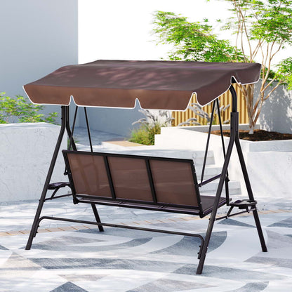 Gardeon Outdoor Swing Chair Garden Furniture Canopy Cup Holder 3 Seater Brown