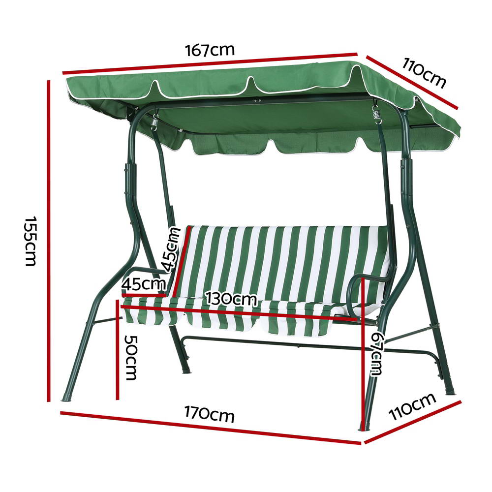 Gardeon Outdoor Swing Chair Garden Bench Furniture Canopy 3 Seater White Green