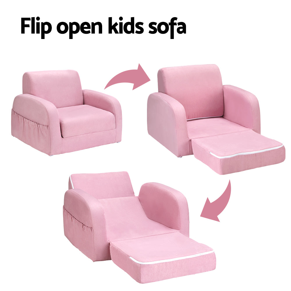 Keezi Kids Sofa 2 Seater Children Flip Open Couch Lounger Armchair Soft Pink