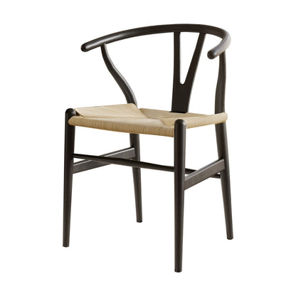 1x Artiss Dining Chair Wooden Rattan Wishbone Black