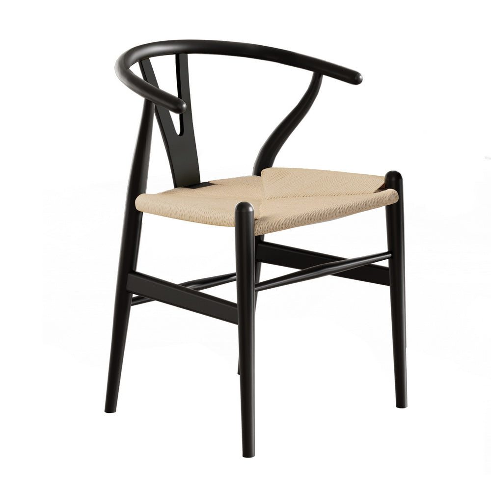 1x Artiss Dining Chair Wooden Rattan Wishbone Black