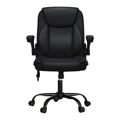 Artiss 2 Point Massage Office Chair Leather Mid Back Black