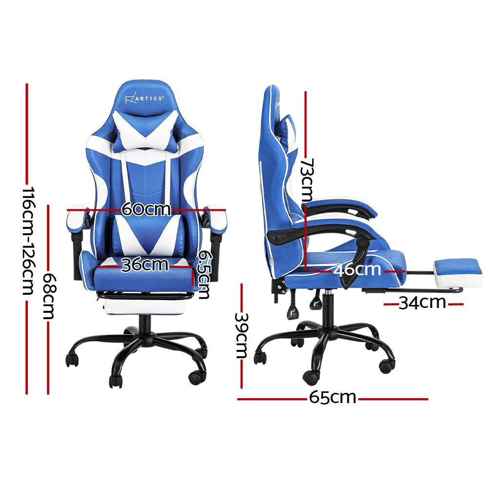 Artiss Gaming Office Chair Executive Computer Leather Chairs Footrest Blue White