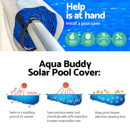 Aquabuddy Pool Cover 8x4.2m 400 Micron Swimming Pool Solar Blanket 5.5m Roller Blue