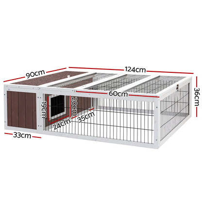 i.Pet Rabbit Hutch 124cm x 90cm x 35cm Chicken Coop Large Outdoor Wooden Run Cage House