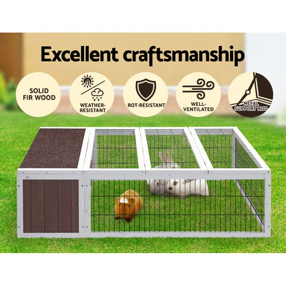 i.Pet Rabbit Hutch 124cm x 90cm x 35cm Chicken Coop Large Outdoor Wooden Run Cage House