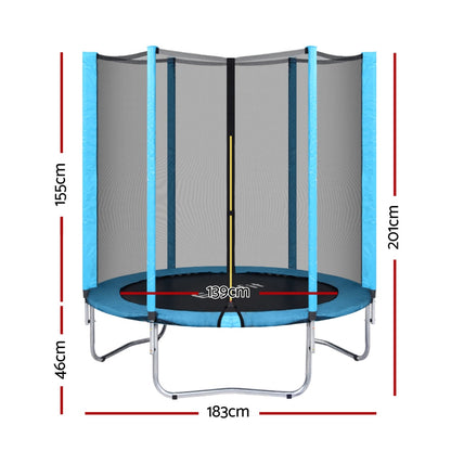 Everfit Trampoline 6FT Kids Trampolines Safety Net Pad Round Blue