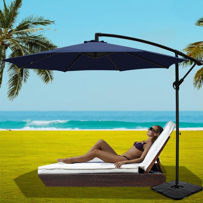 Instahut 3m Umbrella w/Base Outdoor Cantilever Beach Garden Patio Parasol Navy