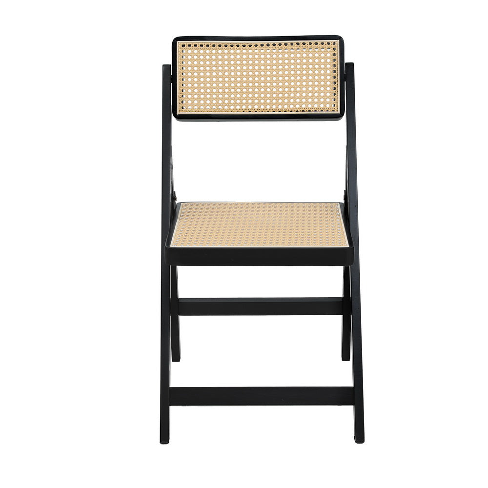 Artiss Dining Chair Wooden Rattan Foldable Black