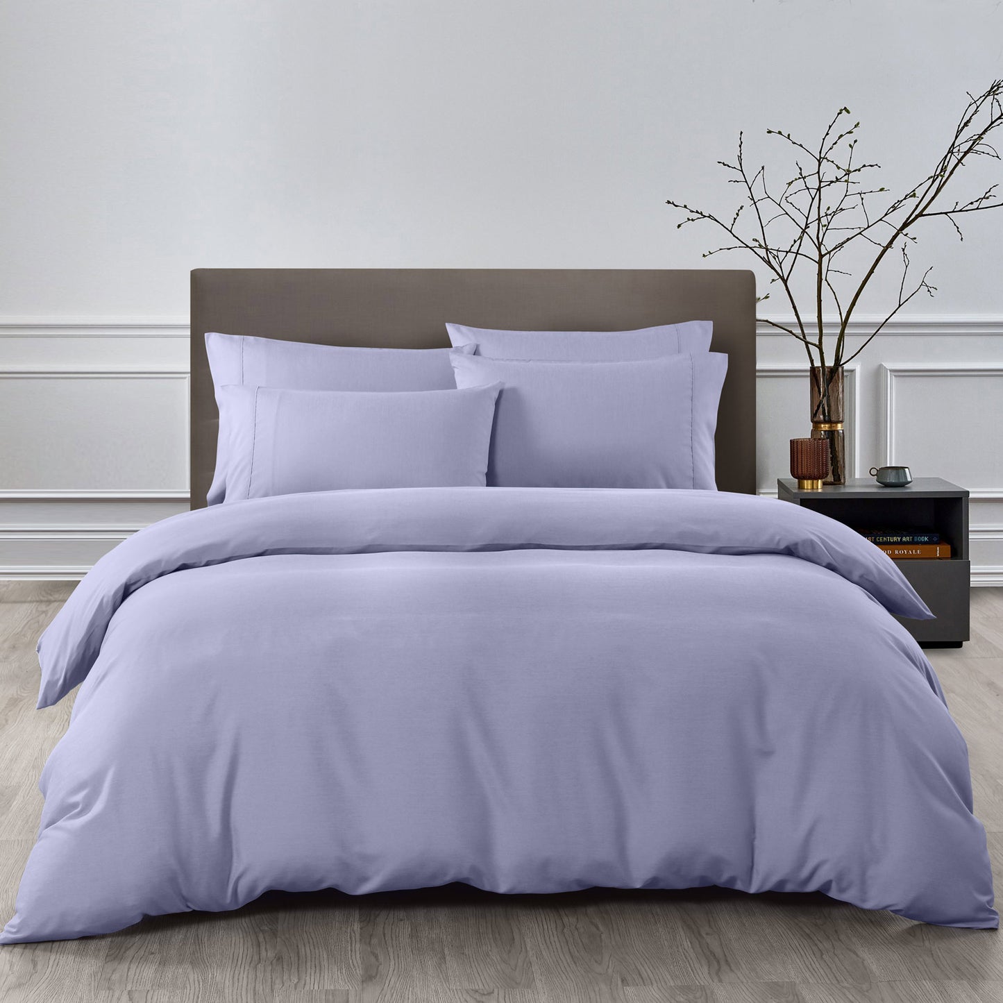 Royal Comfort 2000TC 6 Piece Bamboo Sheet & Quilt Cover Set Cooling Breathable - Double - Lilac Grey