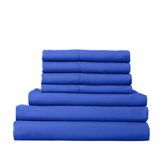 Royal Comfort 2000TC 6 Piece Bamboo Sheet & Quilt Cover Set Cooling Breathable - Queen - Royal Blue