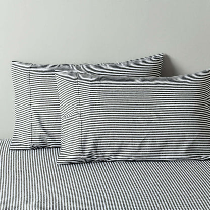 Royal Comfort Stripes Linen Blend Sheet Set Bedding Luxury Breathable Ultra Soft - Queen - Charcoal