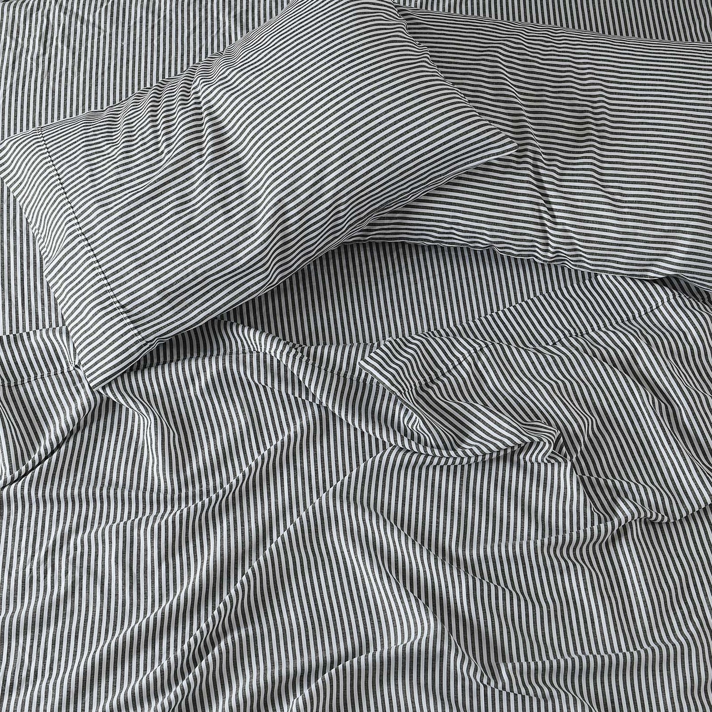 Royal Comfort Stripes Linen Blend Sheet Set Bedding Luxury Breathable Ultra Soft - King - Charcoal