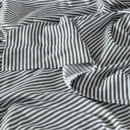 Royal Comfort Stripes Linen Blend Sheet Set Bedding Luxury Breathable Ultra Soft - King - Charcoal