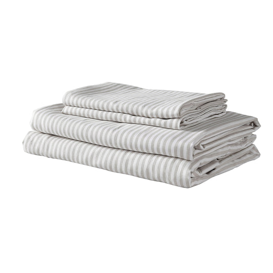 Royal Comfort Stripes Linen Blend Sheet Set Bedding Luxury Breathable Ultra Soft - King - Grey