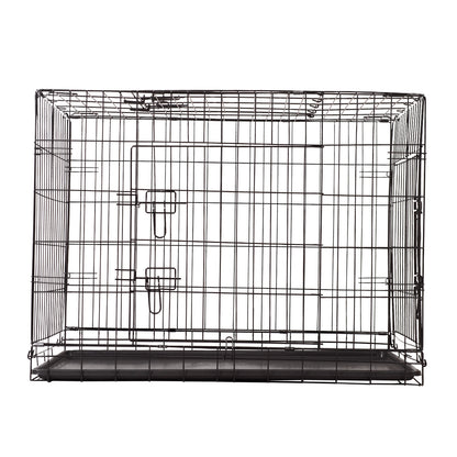 4Paws Dog Cage Pet Crate Cat Puppy Metal Cage ABS Tray Foldable Portable Black - 30" - Black