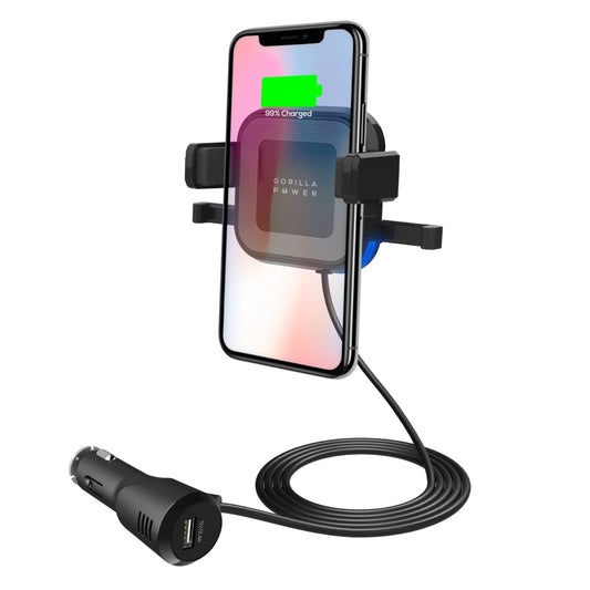 mbeat Gorilla Power 10W Wireless Car Charger with 2.4A USB Charging, Air Vent Clip & Windshield Stand