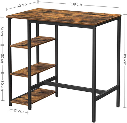 Dining Table with 3 Shelves and Industrial Style Stable Steel Structure,  109 x 60 x 100 cm, Rustic Brown