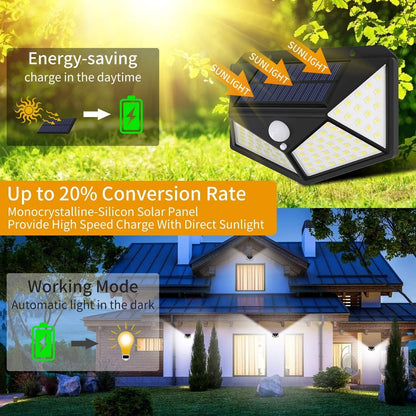 100 Waterproof LED Motion Sensor Solar Security Lights Outdoor (2pack)