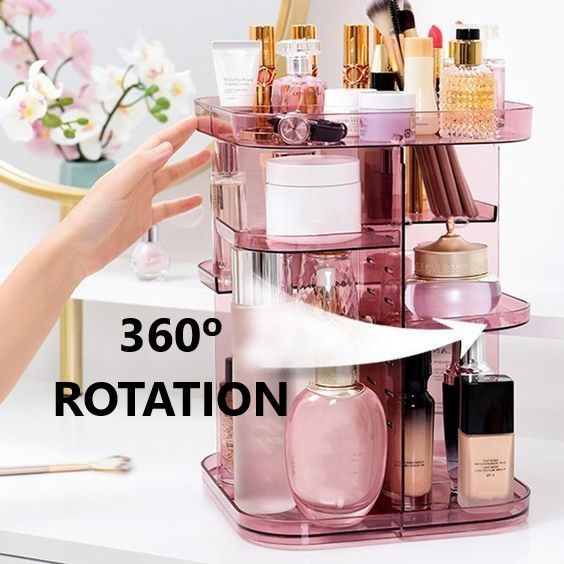 360 Rotating Large Capacity Makeup Organizer for Bedroom and Bathroom (Pink)