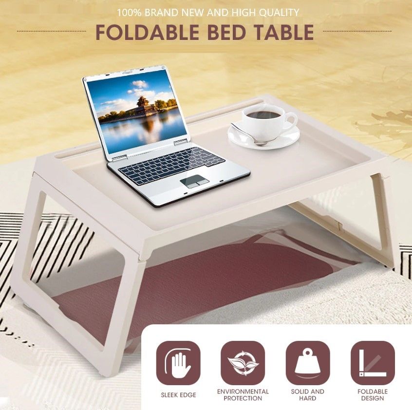 Multifunction Laptop Bed Desk with foldable legs for Home Office (White)