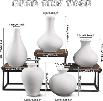 Ceramic Set of 5 White Vases for Home D�cor