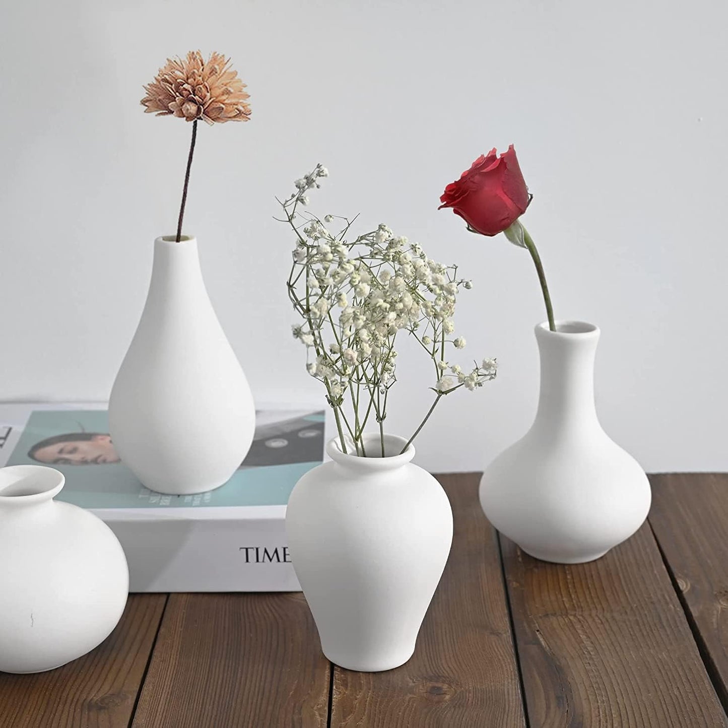 Ceramic Set of 5 White Vases for Home D�cor