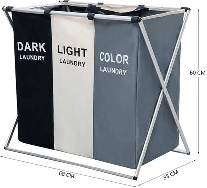 3 in 1 Large 135L Laundry Clothes Hamper Basket with Waterproof bags and Aluminum Frame (Multi)