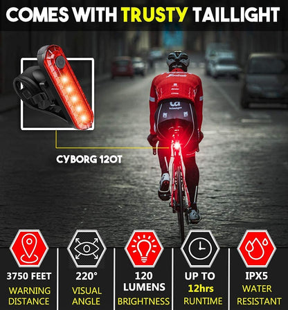 Waterproof Rechargeable LED Bike Lights Set (2000mah Lithium Battery, IPX4, 2 USB Cables)