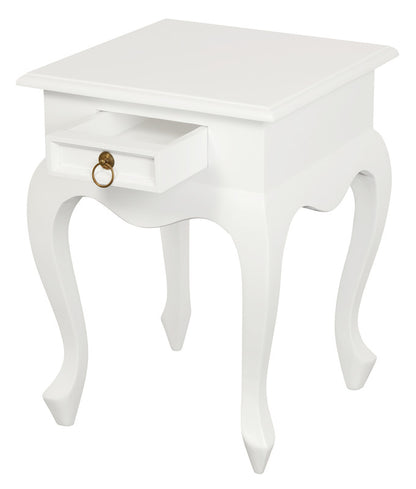 Queen Anne 1 Drawer Lamp Table (White)