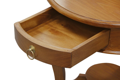 Round Cabriole Leg 1 Drawer Lamp Table (Light Pecan)