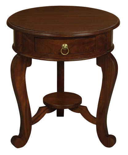 Round Cabriole Leg 1 Drawer Lamp Table (Mahogany)