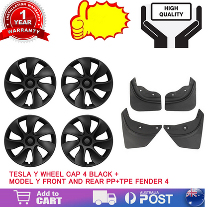 Tesla Y wheel cap 4 black and model Y front and rear PP TPE fender 4