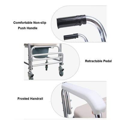 Mobile Shower Toilet Commode Chair Bathroom Aluminum Bedside Footrest Wheelchair