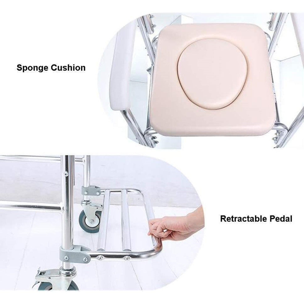 Mobile Shower Toilet Commode Chair Bathroom Aluminum Bedside Footrest Wheelchair