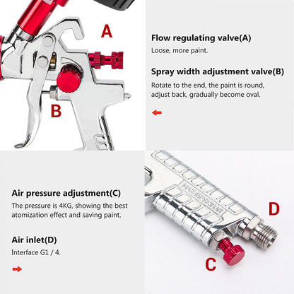 Air HVLP Spray Gun Paint Gun 600CC Gravity Feed Cup 1.4mm 1.7mm 2mm Tip AU Stock